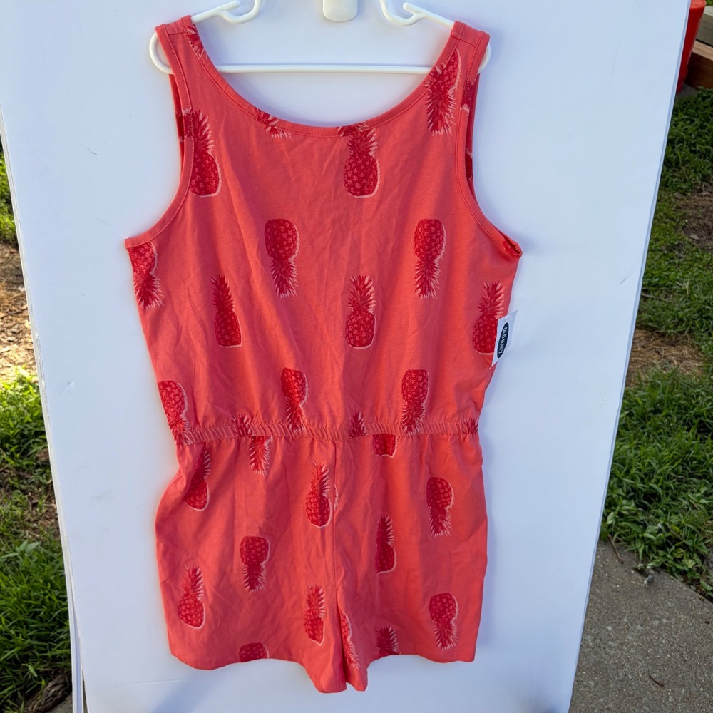 Old Navy Girls XL 14 Pineapple Lattice Back Romper Coral Pink Sleeveless 553948